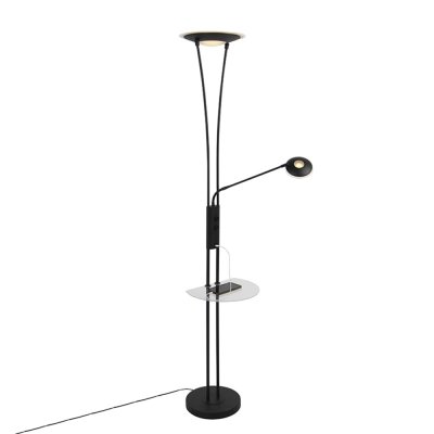 QAZQA Lampadaire noir avec bras de lecture avec led et port usb - s&eacute;ville