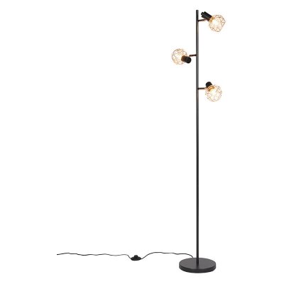 QAZQA Lampadaire noir avec cuivre 3 lumi&egrave;res - Mesh