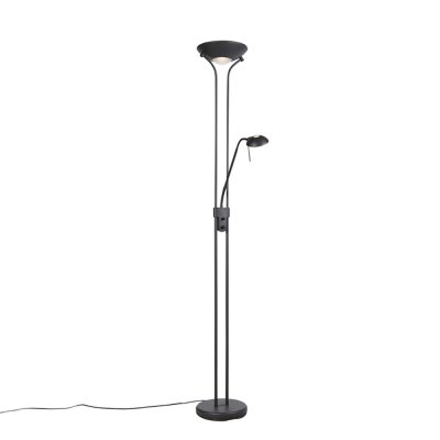 QAZQA Lampadaire noir avec lampe de lecture avec LED et variateur - Diva 2