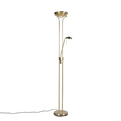 QAZQA Lampadaire or avec lampe de lecture avec LED et dimmer - Diva 2