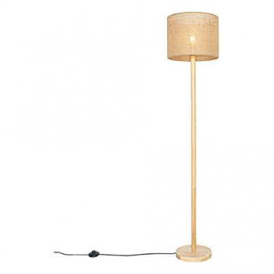 QAZQA Lampadaire rural bois avec abat-jour en lin naturel 32 cm - Mels