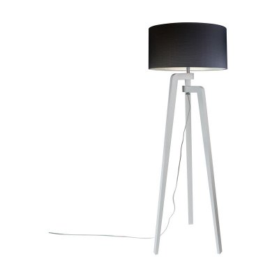 QAZQA Lampadaire tr&eacute;pied blanc avec abat-jour 50 cm noir - Puros