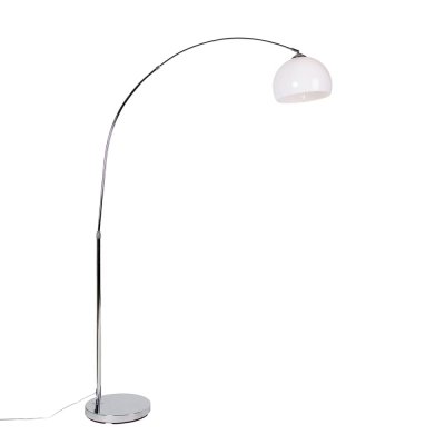 QAZQA Lampe &agrave; arc moderne chrom&eacute;e avec abat-jour blanc - arc basic