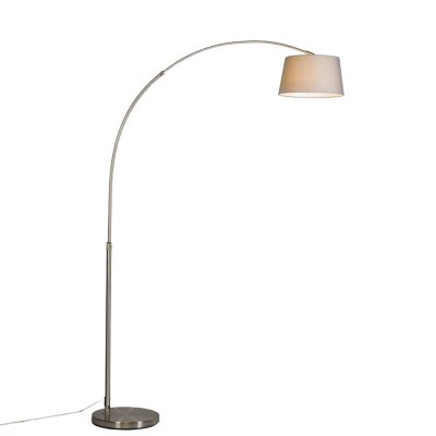 QAZQA Lampe &agrave; arc moderne en acier avec abat-jour en tissu gris - arc basic