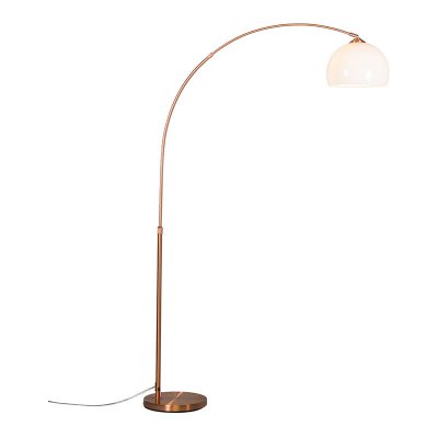 QAZQA Lampe &agrave; arc moderne en cuivre avec abat-jour blanc - arc basic