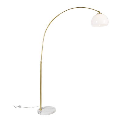 QAZQA Lampe &agrave; arc moderne en laiton avec abat-jour blanc - Arc Basic