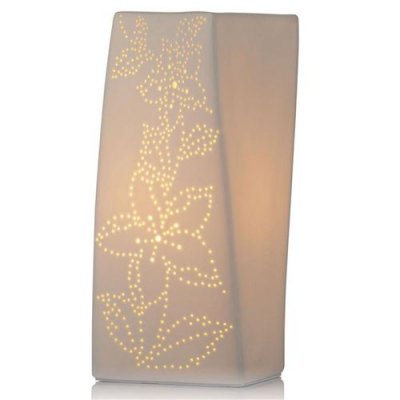ZEN ET ETHNIQUE Lampe &agrave; poser blanche Ellipse fleurie