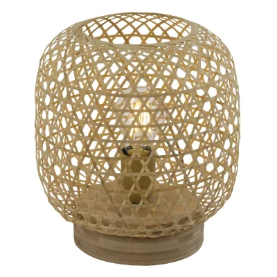 GLOBO Lampe &agrave; poser design bambou Mirena - Diam. 23 x H. 27 cm - Beige naturel