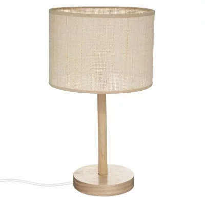 ATMOSPHERA Lampe &agrave; poser en Bois de Pin et Abat-jour Beige naturel tress&eacute; H 42 cm