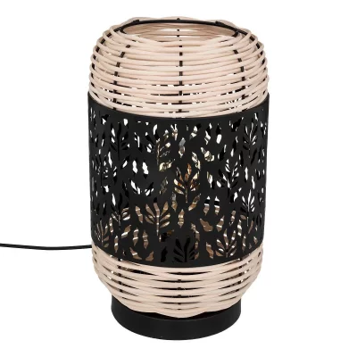 ATMOSPHERA Lampe &agrave; poser en Rotin et m&eacute;tal Noir h 30 cm - Noir - 