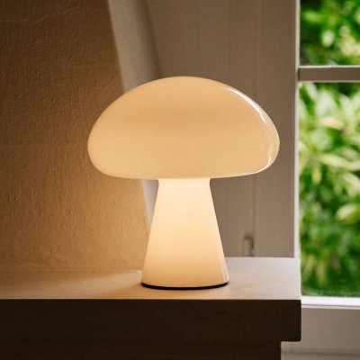 GUBI Lampe &agrave; poser LED rechargeable  Obello, blanc perle, IP44, verre
