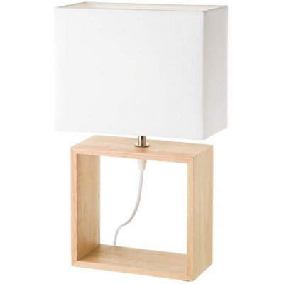 LOLAHOME Lampe &agrave; Poser Rectangulaire Bois Abat-jour Blanc - Hauteur 41cm