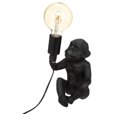 Lampe &agrave; poser Singe en R&eacute;sine h 24,5 cm - Noir - Atmosphera