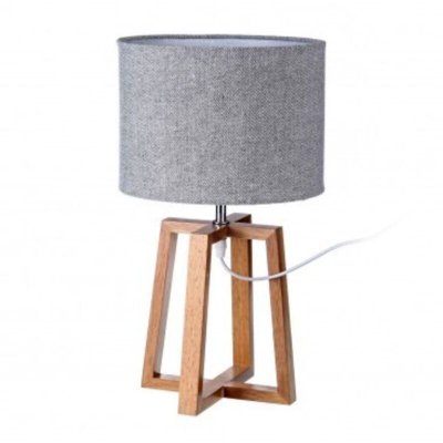 WADIGA Lampe &agrave; Poser Triangulaire en Bois et Abat-jour Gris