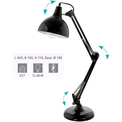 EGLO Lampe de bureau BORGILLIO 1 ampoule noir