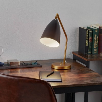 GUBI Lampe de bureau - GR&Auml;SHOPPA TASK Acier, laiton Diam 14cm x H 41cm Noir