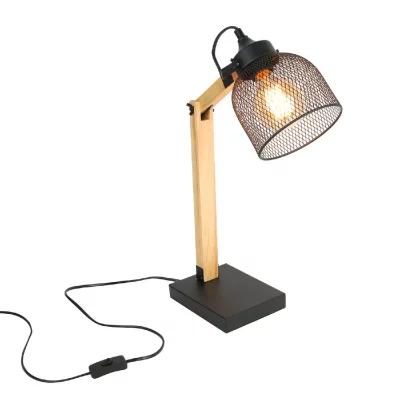 THE HOME DECO FACTORY Lampe de bureau inclinable en Bois et M&eacute;tal - H.38 cm - Noir