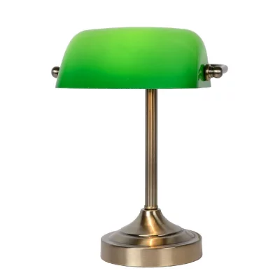 LUCIDE Lampe de bureau m&eacute;tal et verre vert banker