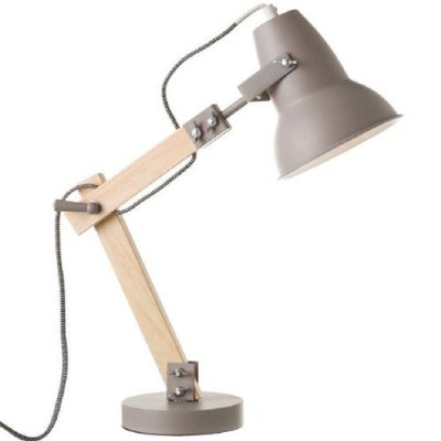 UNIMASA Lampe de Bureau M&eacute;tal Gris et Bois - Hauteur 43cm