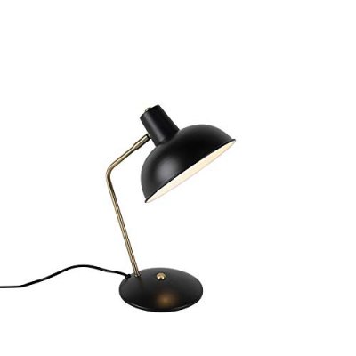 QAZQA Lampe de table r&eacute;tro noir avec bronze - Milou