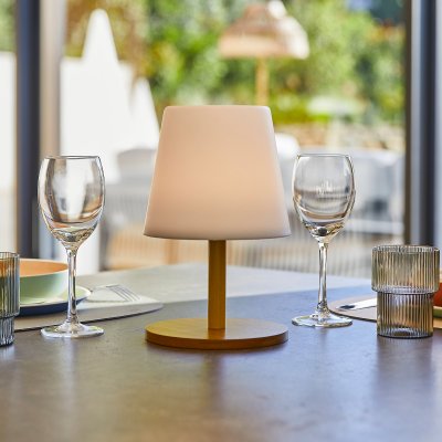 LUMISKY Lampe de table sans fil LED Bois naturel Bois clair H25CM