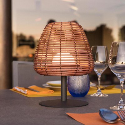 LUMISKY Lampe de table sans fil LED STANDY MINI BOHEME Beige Rotin H25CM