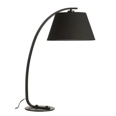 NON RENSEIGNE Lampe de table tissu et pied m&eacute;tal noir arrondi Winno