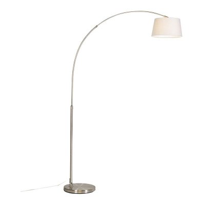 QAZQA Lampe en arc moderne en acier avec abat-jour en tissu blanc - ARC BASIC