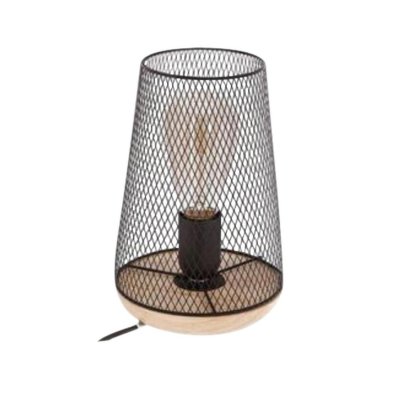 ATMOSPHERA Lampe en m&eacute;tal noir et bois 23cm