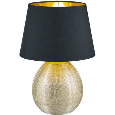 REALITY LEUCHTEN Lampe large socle c&eacute;ramique dor&eacute; abat-jour louxor noir &oslash;24 cm trio lighting