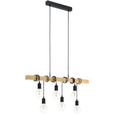 EGLO Lampe suspendue lin&eacute;aire Townshend L100 cm 6 ampoules - Bois - Noir