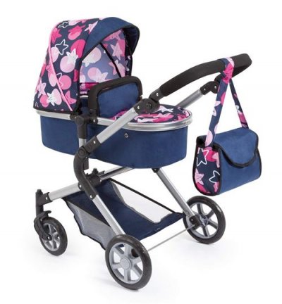 BAYER Landau pour poup&eacute;e Neo Star  DESIGN - Bleu et &eacute;toiles roses - Convertible en poussette