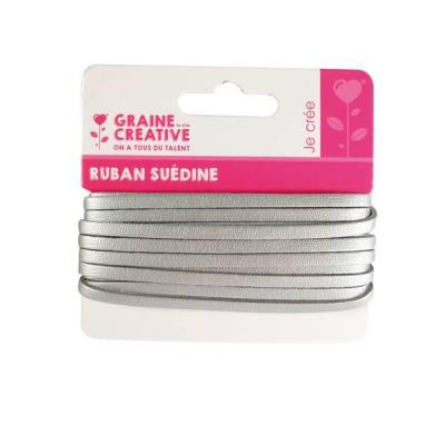 GRAINE CREATIVE Lani&egrave;re cuir synth&eacute;tique 4,5 m - Plat - Argent&eacute; - Graine cr&eacute;ative