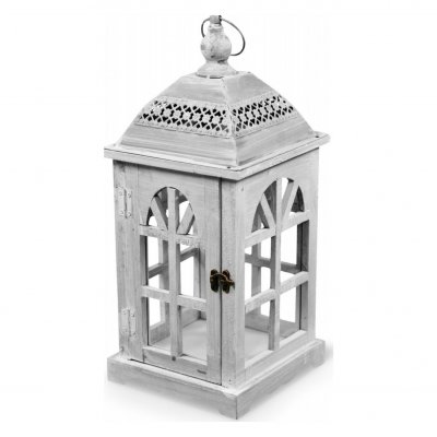 Lanterne Bois Cerus&eacute; Blanc 20x20x46cm