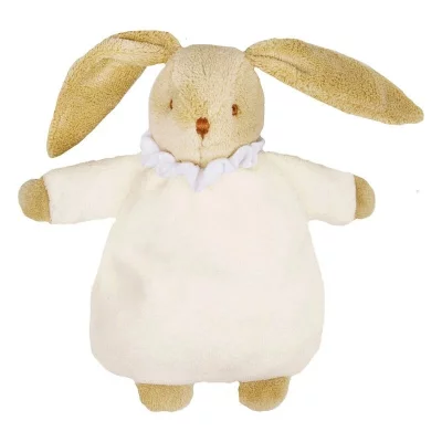 TROUSSELIER Lapin nid d'ange doudou avec hochet coton bio moutarde 20cm V6341 62