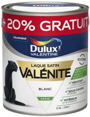 DULUX VALENTINE Laque boiserie et m&eacute;tal - Blanc - Rendu satin - 2L + 20% gratuit