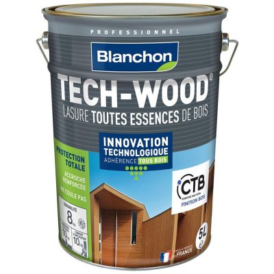 BLANCHON Lasures Aqua Polyur&eacute;thane Tech-Wood teinte incolore bidon de 5 litres