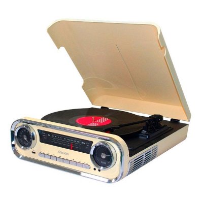 LAUSON  01tt15 crema tocadiscos vintage 3 velocidades bluetooth usb grabaci&oacute;n mp3 fm