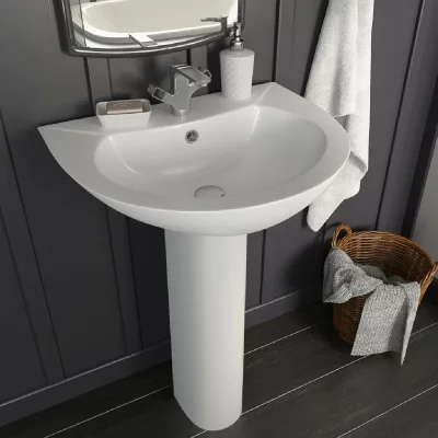Lavabo autoportant avec socle en c&eacute;ramique blanc 52x44x19 cm