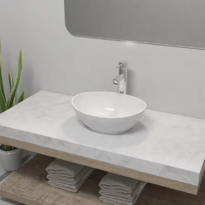 Lavabo de salle de bain avec mitigeur C&eacute;ramique Ovale Blanc Vidaxl n/a
