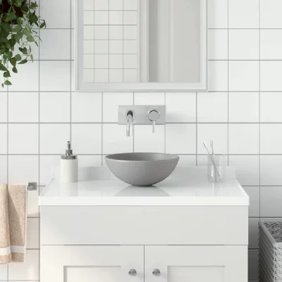 Lavabo de salle de bain C&eacute;ramique Gris clair Rond Vidaxl Gris clair