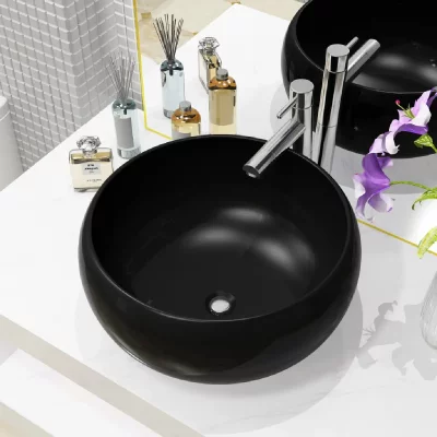Lavabo rond C&eacute;ramique Noir 40 x 15 cm vidaXL - Black