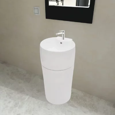Lavabo sur colonne rond et blanc 40 x 41 x 86 cm Vida XL