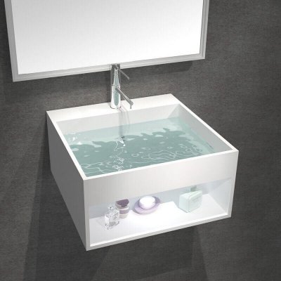 Lavabo Suspendu Carr&eacute; - Solid Surface Blanc Mat - 50x50 cm - AllDay
