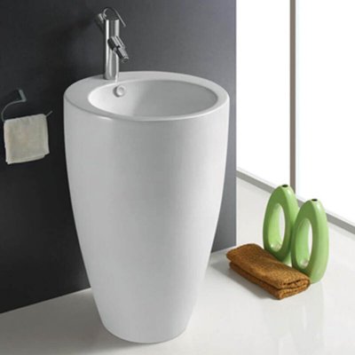 Lavabo totem rond blanc - c&eacute;ramique blanc - 50x85 cm - ove