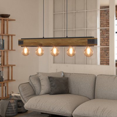 EGLO Layham Plafonnier Suspendu &Agrave; 5 Lampes &Agrave; Barre Droite Marron, Noir