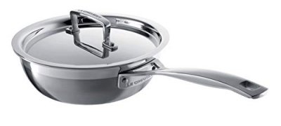 LE CREUSET  Sauteuse du Chef Anti-adh&eacute;rente avec Couvercle, 24 cm, Inox 3-ply, Argent&eacute;,96201424001000