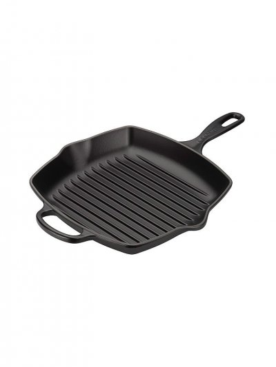 LE CREUSET  Skillet Gril en Fonte &Eacute;maill&eacute;e, Carr&eacute;, 26 cm, 2,86 kg, Noir Mat, 201832600