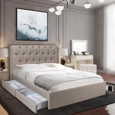 Le Quai Des Affaires Lit CHELSEA 140x190 + 4 tiroirs + sommier / Beige