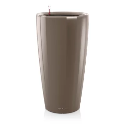 LECHUZA  Jardini&egrave;re Rondo 40 ALL-IN-ONE Taupe haute brillance 15744